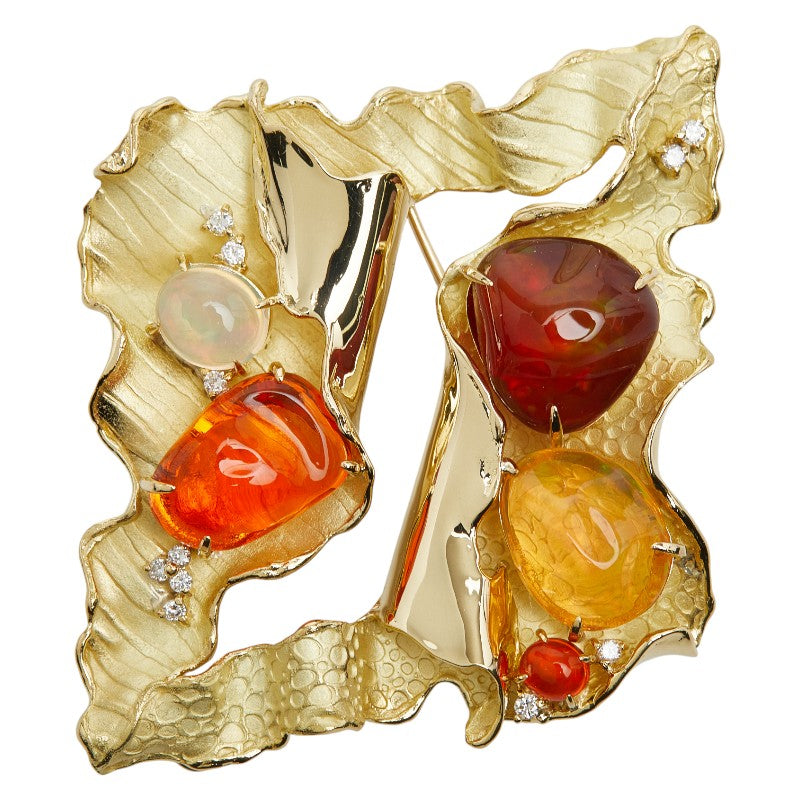 K18YG イエローゴールド ファイアオパール18.65ct ダイヤ0.23ct ペンダント ネックレス ブローチ レディース 【中古】