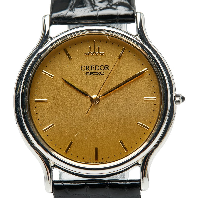 セイコー クレドール 腕時計 GCAR051/8J81-6A30 クオーツ ゴールド文字盤 ステンレススチール レザー メンズ SEIKO 【中古】