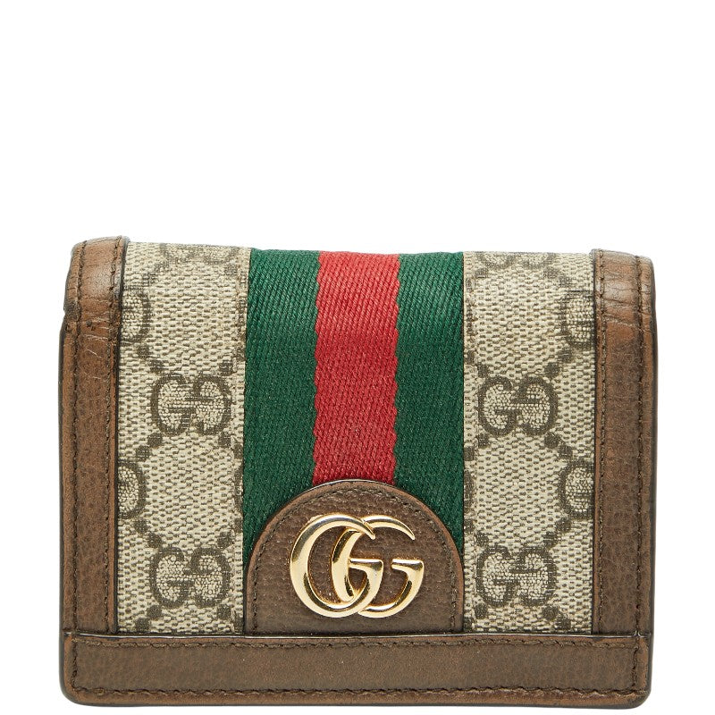 グッチ GGスプリーム オフィディア 二つ折り財布 523155 ベージュ ブラウン PVC レザー レディース GUCCI 【中古】