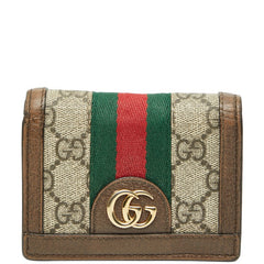 グッチ GGスプリーム オフィディア 二つ折り財布 523155 ベージュ ブラウン PVC レザー レディース GUCCI 【中古】