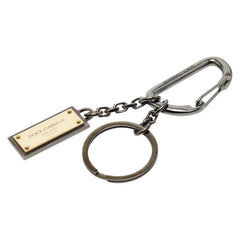 ドルチェアンドガッバーナ ロゴプレート キーホルダー バッグチャーム ブラック ゴールド メッキ メンズ DOLCE&GABBANA 【中古】