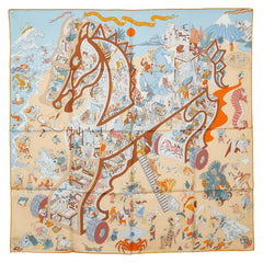 エルメス カレ90 ACADEMIA HIPPICA スカーフ ライトブルー マルチカラー レディース HERMES 【中古】
