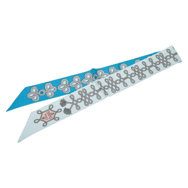 エルメス ツイリー Galons et Brandebourgs 飾緒とブランデンブルク飾り スカーフ ブルー グレー レディース HERMES 【中古】