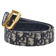 ディオール トロッター オブリーク ベルト サイズ：75 ベージュ ネイビー キャンバス レザー レディース Dior 【中古】