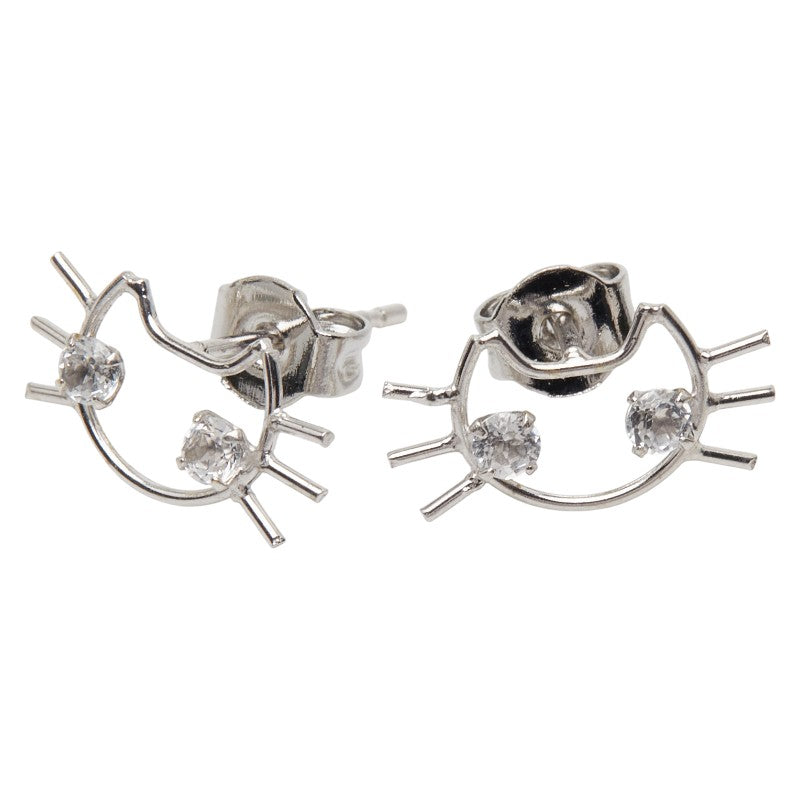 猫モチーフ スタッドピアス K18WG ホワイトゴールド レディース 【中古】