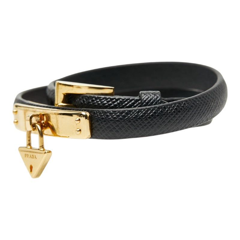 プラダ ブレスレット ブラック サフィアーノレザー レディース PRADA 【中古】
