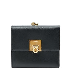 サルヴァトーレフェラガモ ガンチーニ がま口 二つ折り財布 AQ-228593 ブラック レザー レディース Salvatore Ferragamo 【中古】