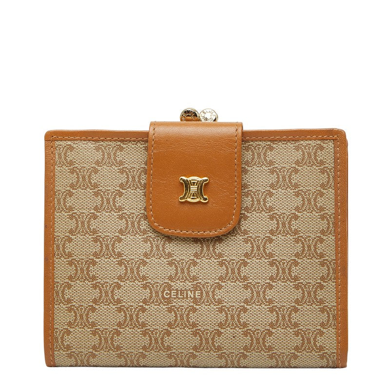 セリーヌ マカダム 二つ折り財布 ブラウン ベージュ PVC レザー レディース CELINE 【中古】