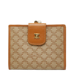 セリーヌ マカダム 二つ折り財布 ブラウン ベージュ PVC レザー レディース CELINE 【中古】