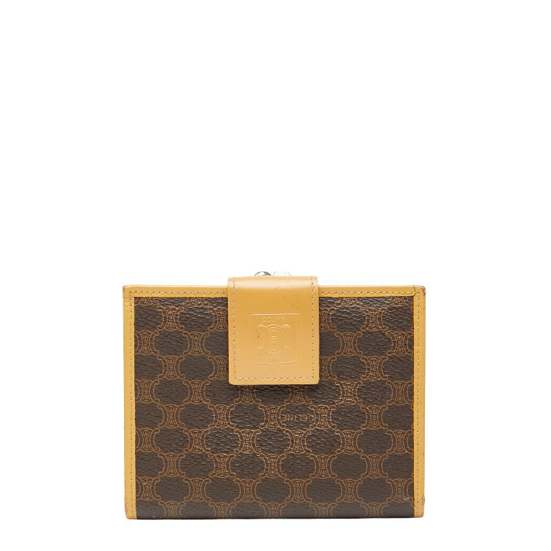 セリーヌ マカダム がま口 二つ折り財布 ブラウン ベージュ PVC レザー レディース CELINE 【中古】