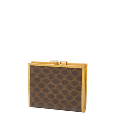 セリーヌ マカダム がま口 二つ折り財布 ブラウン ベージュ PVC レザー レディース CELINE 【中古】