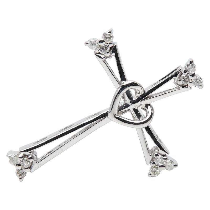 K18WG ホワイトゴールド ダイヤ0.12ct クロスモチーフ ペンダントトップ ネックレス レディース 【中古】