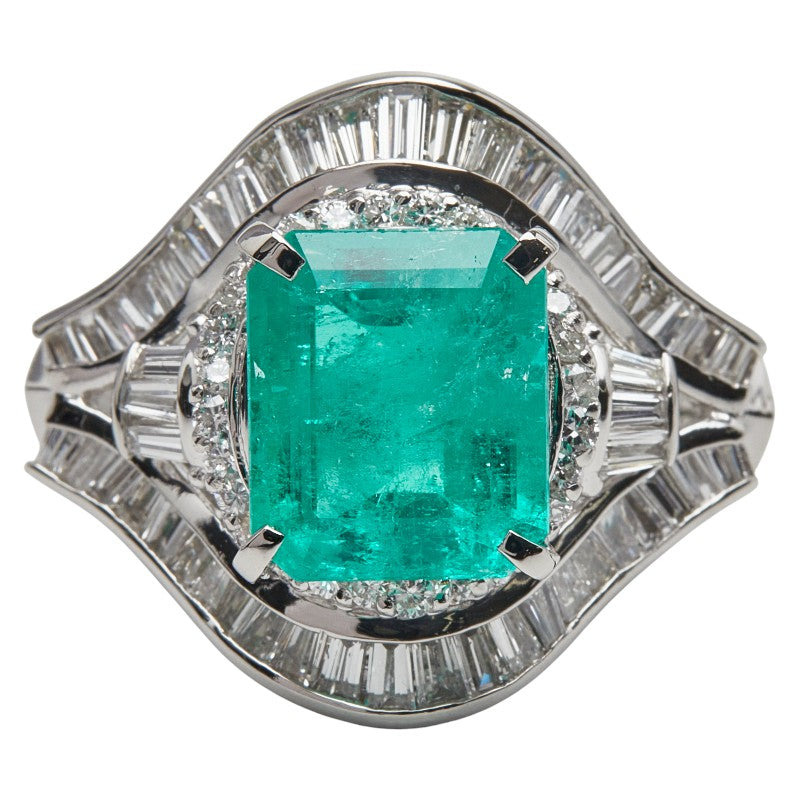 Pt900 プラチナ エメラルド4.23ct ダイヤ1.923ct リング 指輪 レディース 13.5号 【中古】