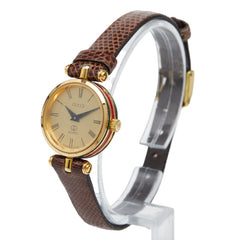 グッチ シェリーライン 腕時計 クオーツ ゴールド文字盤 メッキ レザー レディース GUCCI 【中古】