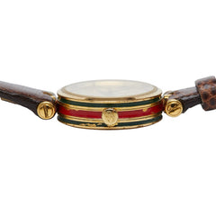 グッチ シェリーライン 腕時計 クオーツ ゴールド文字盤 メッキ レザー レディース GUCCI 【中古】