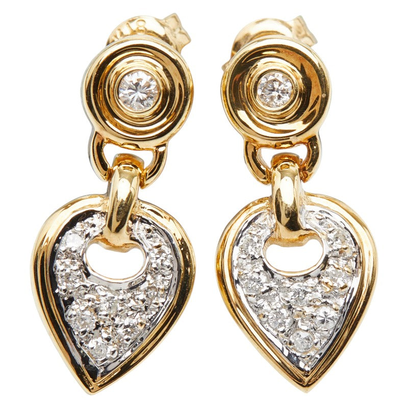 K18YG イエローゴールド ダイヤ0.22ct ハートモチーフ ピアス レディース 【中古】