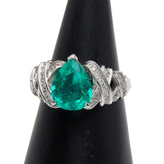 Pt900 プラチナ エメラルド2.57ct ダイヤ0.22ct ペアーシェイプカット リング 指輪 レディース 15号 【中古】