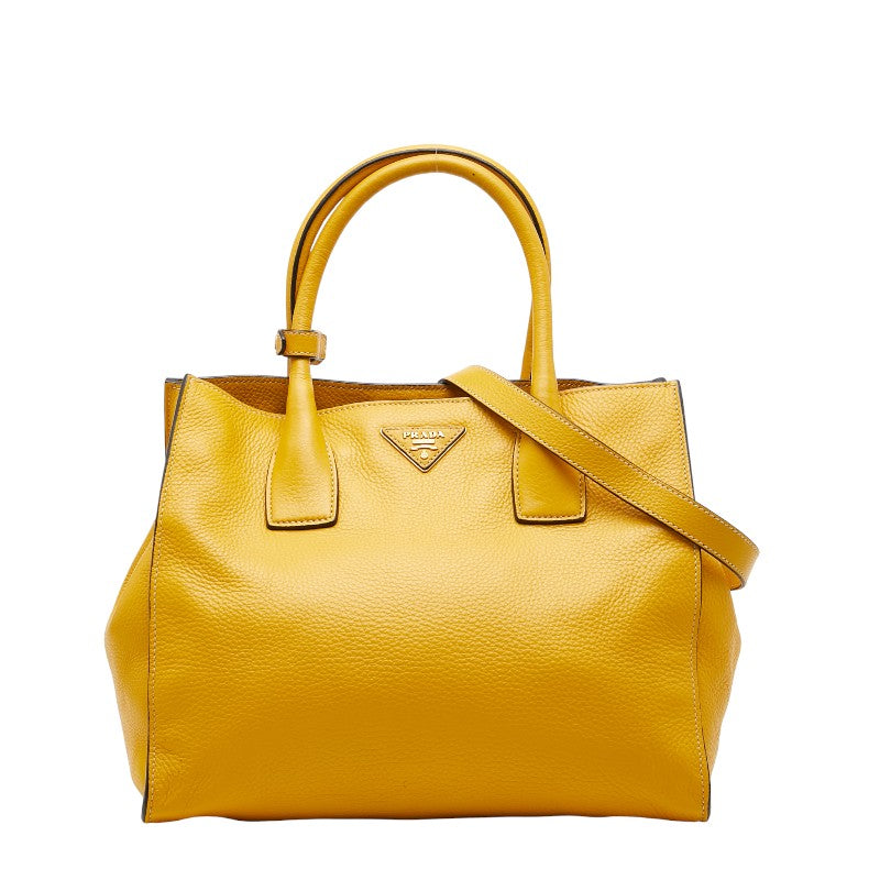 プラダ 三角ロゴプレート ハンドバッグ ショルダーバッグ 2WAY イエロー レザー レディース PRADA 【中古】