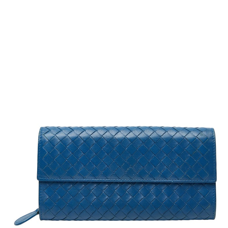 ボッテガヴェネタ イントレチャート 長財布 ブルー レザー レディース BOTTEGAVENETA 【中古】