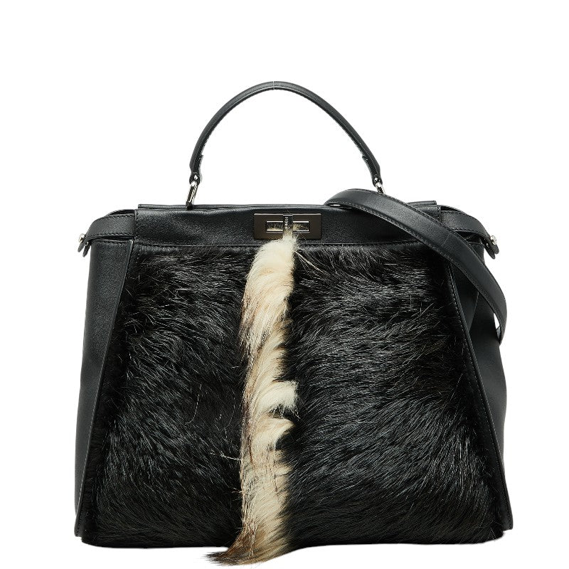 フェンディ ピーカブー ハンドバッグ ショルダーバッグ 2WAY ブラック ベージュ ファー レディース FENDI 【中古】