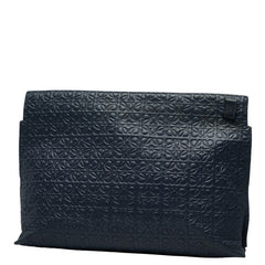 ロエベ アナグラム クラッチバッグ ネイビー レザー レディース LOEWE 【中古】