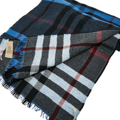 バーバリー チェック ストール マフラー ブラック ブルー ウール レディース BURBERRY 【中古】