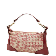 フェンディ ズッキーノ ハンドバッグ 8BR464 ベージュ レッド キャンバス レザー レディース FENDI 【中古】