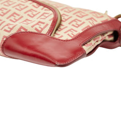 フェンディ ズッキーノ ハンドバッグ 8BR464 ベージュ レッド キャンバス レザー レディース FENDI 【中古】