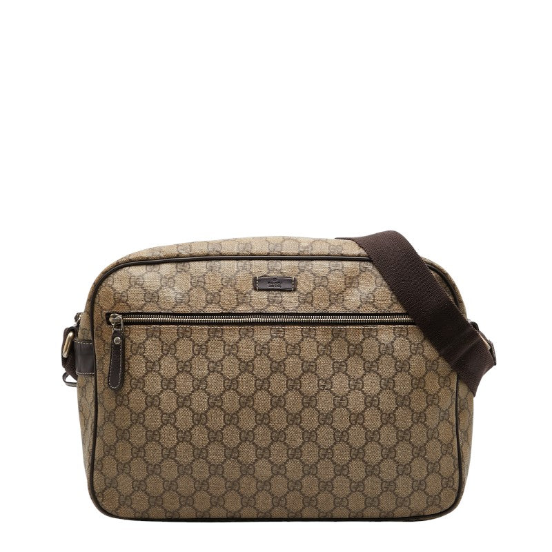 グッチ GGスプリーム ショルダーバッグ 211107 ブラウン ベージュ PVC レザー メンズ GUCCI 【中古】