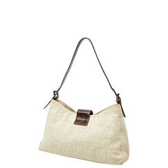 フェンディ ズッカ ワンショルダーバッグ ベージュ アイボリー ブラウン キャンバス レザー レディース FENDI 【中古】