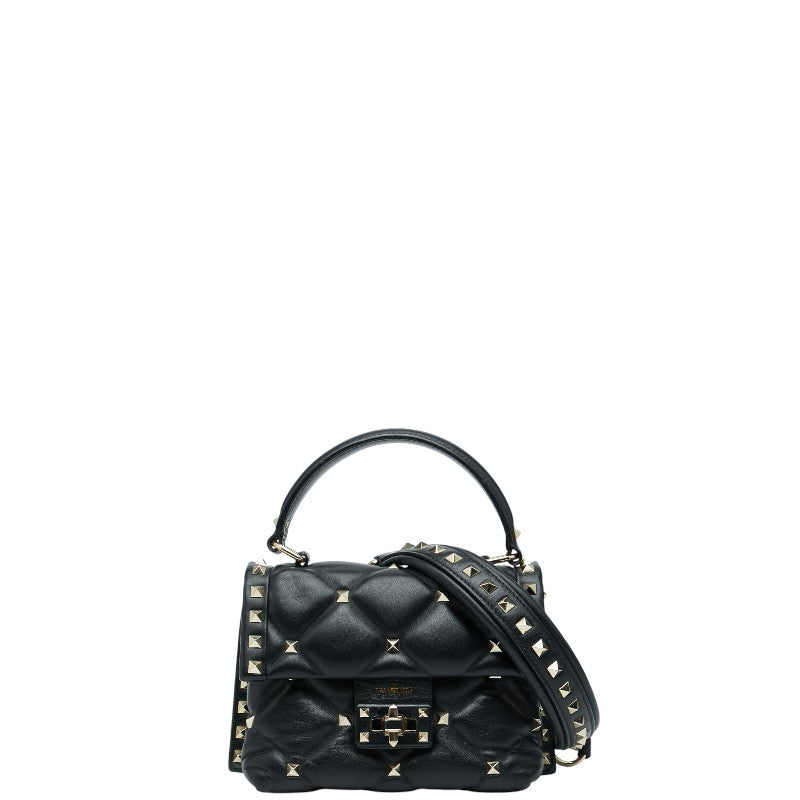 ヴァレンティノ キャンディスタッズ ハンドバッグ ショルダーバッグ 2WAY ブラック レザー レディース VALENTINO 【中古】