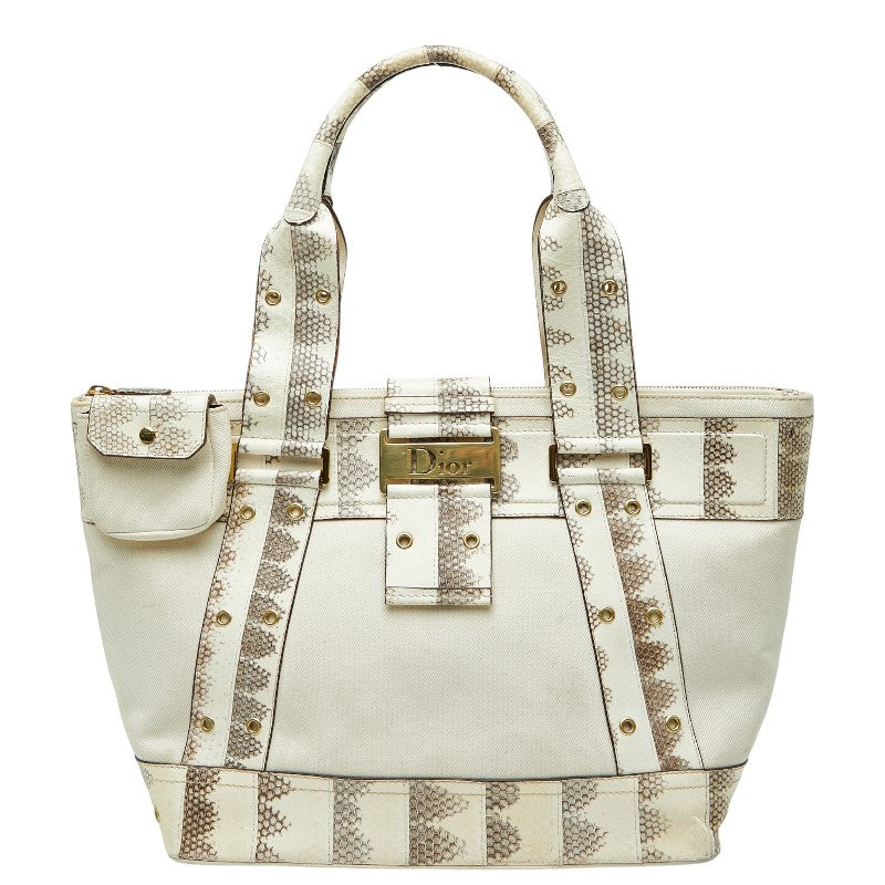 ディオール ロゴ ハンドバッグ トートバッグ ホワイト アイボリー レザー レディース Dior 【中古】