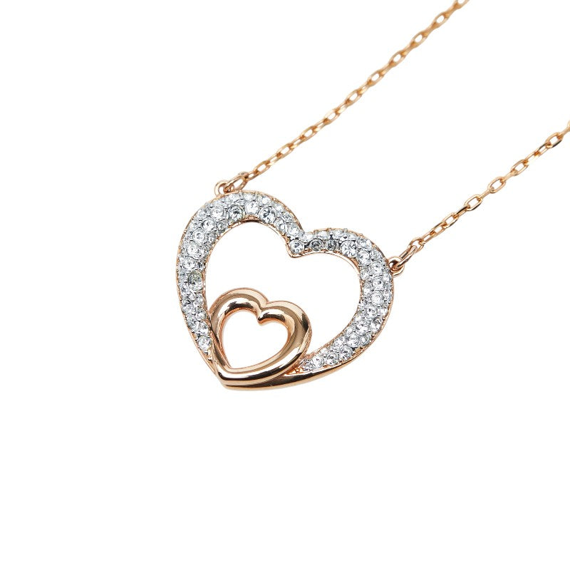 スワロフスキー ハート モチーフ ネックレス ピアス セット ゴールド メッキ レディース SWAROVSKI 【中古】