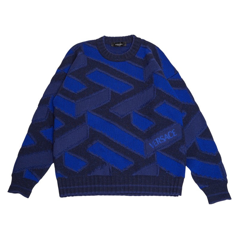 ヴェルサーチェ ニット サイズ44 ブルー ネイビー ウール メンズ VERSACE 【中古】