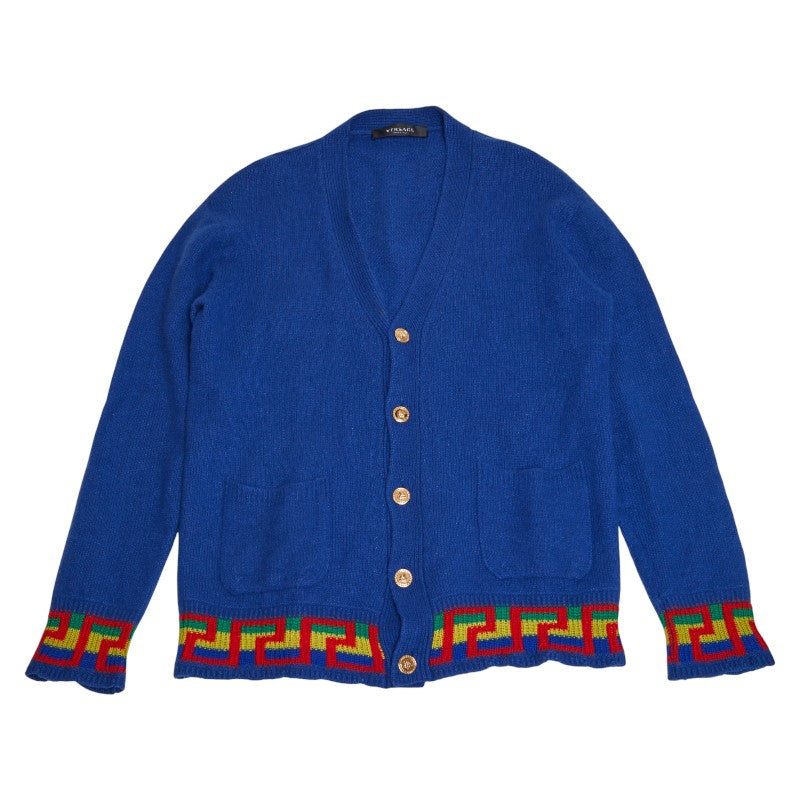 ヴェルサーチェ メデューサ カーディガン サイズ48 ブルー マルチカラー ウール シルク カシミヤ メンズ VERSACE 【中古】