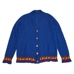 ヴェルサーチェ メデューサ カーディガン サイズ48 ブルー マルチカラー ウール シルク カシミヤ メンズ VERSACE 【中古】