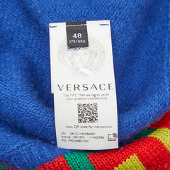 ヴェルサーチェ メデューサ カーディガン サイズ48 ブルー マルチカラー ウール シルク カシミヤ メンズ VERSACE 【中古】