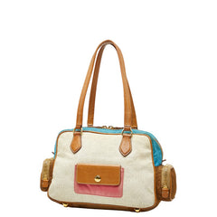 プラダ 三角ロゴプレート ハンドバッグ ブラウン ブルー ピンク キャンバス ナイロン レザー レディース PRADA 【中古】