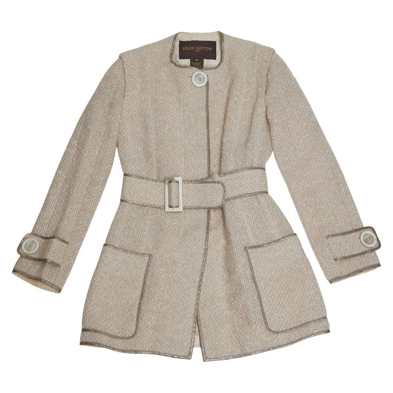 ルイ ヴィトン ノーカラーコート サイズ34 ベージュ ウール ナイロン モヘヤ レディース LOUIS VUITTON 【中古】