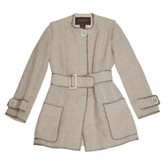 ルイ ヴィトン ノーカラーコート サイズ34 ベージュ ウール ナイロン モヘヤ レディース LOUIS VUITTON 【中古】