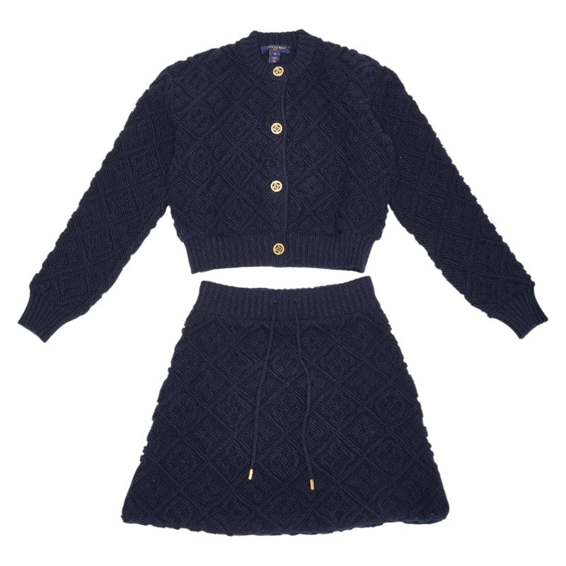 ルイ ヴィトン 25SS モノグラムタオリング フラワー ジャガード セットアップ クロップド カーディガン ミニスカート サイズXS ネイビー ウール カシミヤ ポリアミド/ポリウレタン レディース LOUIS VUITTON 【中古】