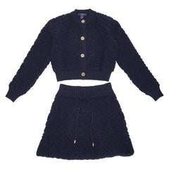 ルイ ヴィトン 25SS モノグラムタオリング フラワー ジャガード セットアップ クロップド カーディガン ミニスカート サイズXS ネイビー ウール カシミヤ ポリアミド/ポリウレタン レディース LOUIS VUITTON 【中古】
