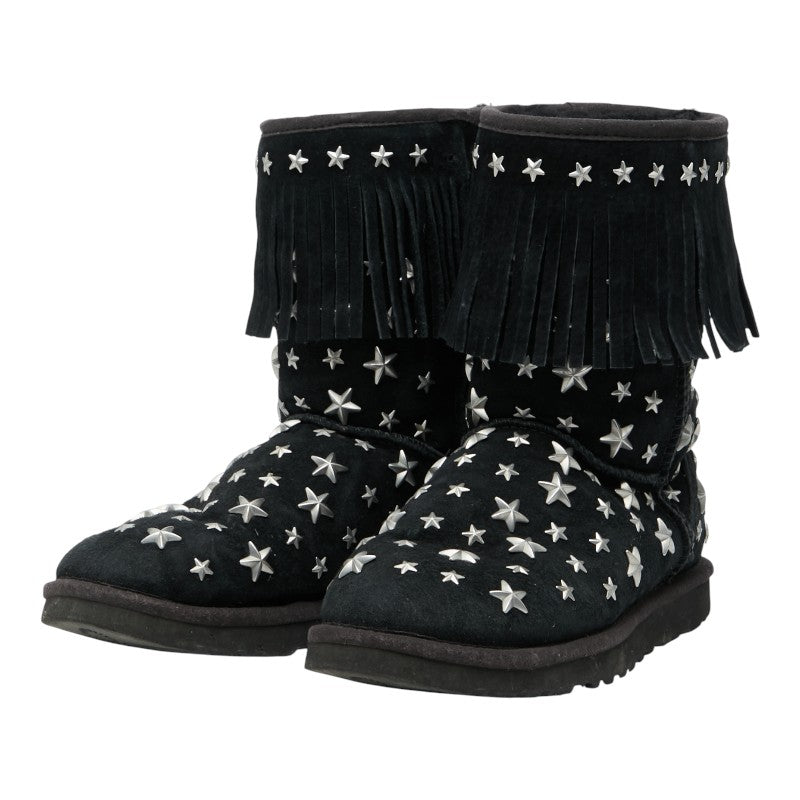 ジミーチュウ × UGG スター スタッズ フリンジ ムートンブーツ サイズ36 ブラック シルバー スウェード レディース JIMMY CHOO 【中古】