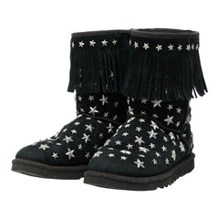 ジミーチュウ × UGG スター スタッズ フリンジ ムートンブーツ サイズ36 ブラック シルバー スウェード レディース JIMMY CHOO 【中古】