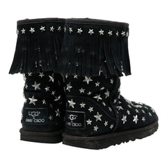 ジミーチュウ × UGG スター スタッズ フリンジ ムートンブーツ サイズ36 ブラック シルバー スウェード レディース JIMMY CHOO 【中古】
