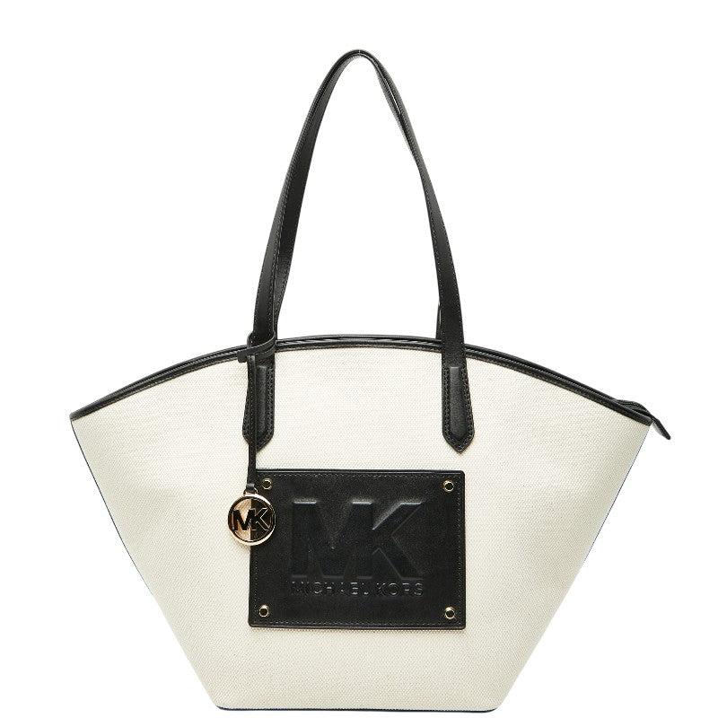 マイケルコース トートバッグ ホワイト ブラック キャンバス レザー レディース Michael Kors 【中古】