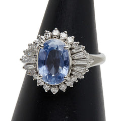 Pt900 プラチナ サファイア2.826ct ダイヤ0.62ct 非加熱サファイア リング 指輪 レディース 12号 【中古】
