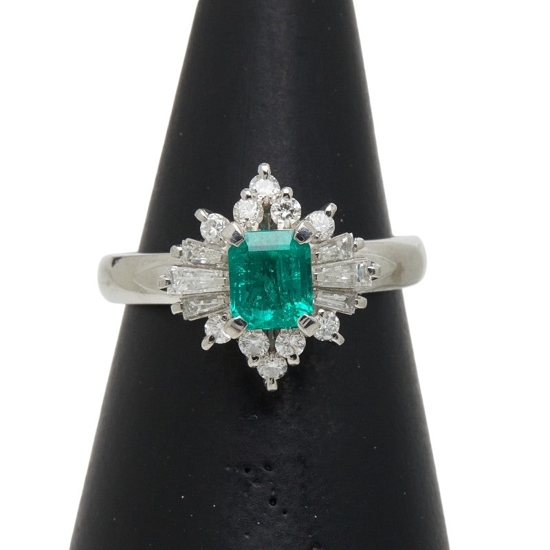 Pt900 プラチナ エメラルド0.54ct ダイヤ0.41ct リング 指輪 レディース 8号 【中古】