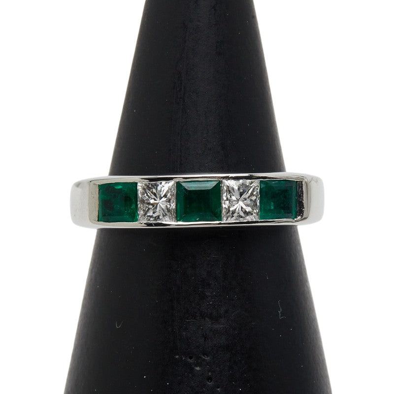 Pt900 プラチナ エメラルド0.58ct ダイヤ0.41ct リング 指輪 レディース 8号 【中古】