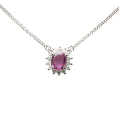 Pt850 プラチナ ピンクサファイア0.90ct ダイヤ0.28ct ネックレス レディース 【中古】